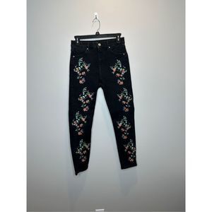Topshop Moto Jamie Floral Beaded Black Skinny Jeans Size 28"